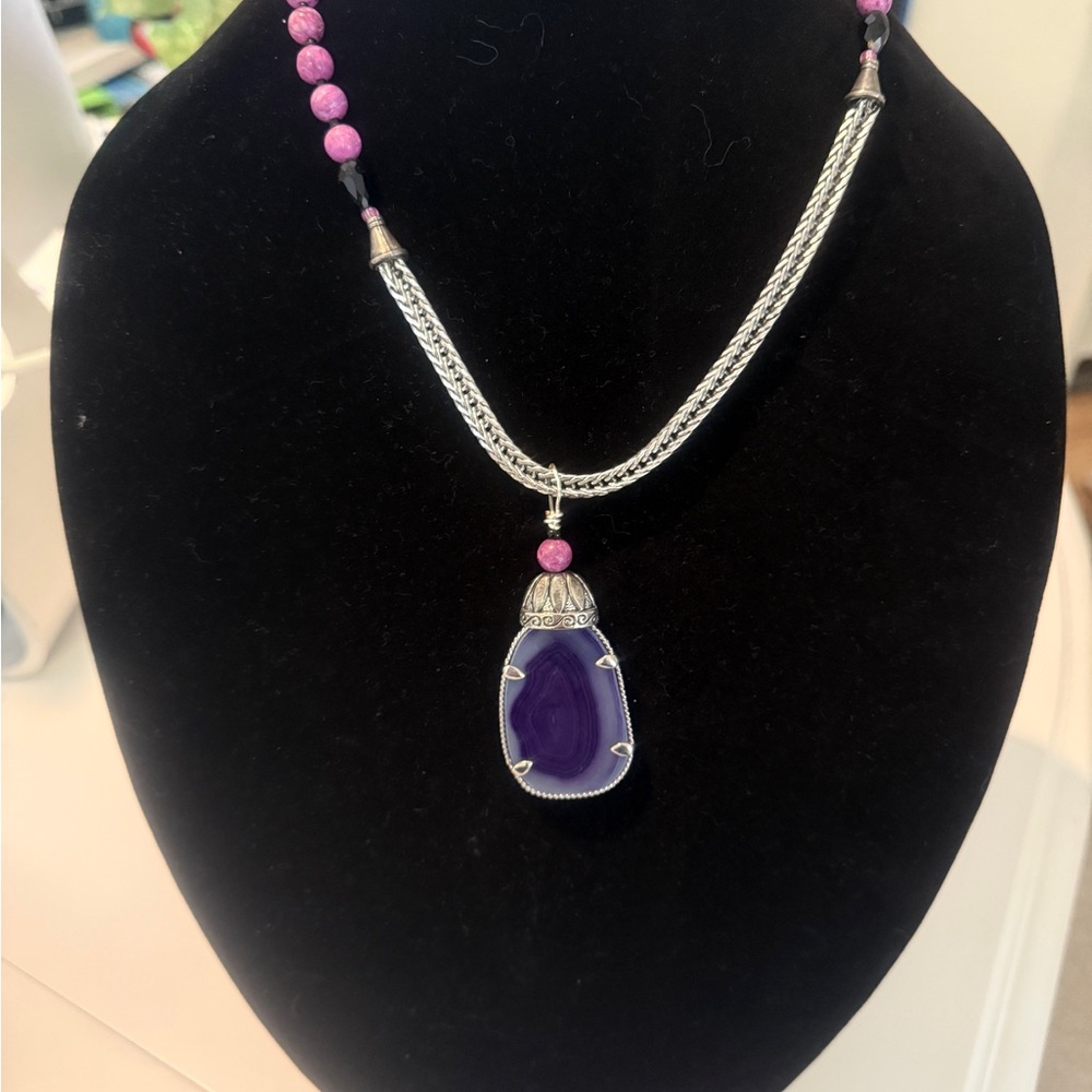 Purple and Pink Teardrop Pendant Necklace